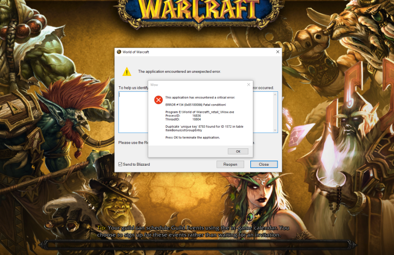 An Unexpected Error Has Accurred When Loading World Of Warcraft